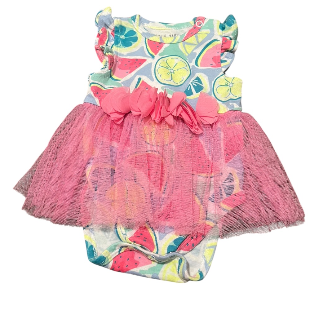 Vibrant Fruit Print Diaper Cover with Pink Tulle